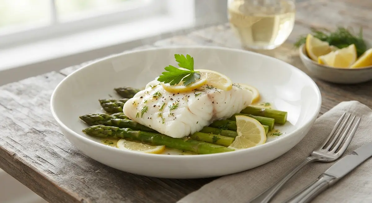 Steamed Halibut Green Asparagus Lemon